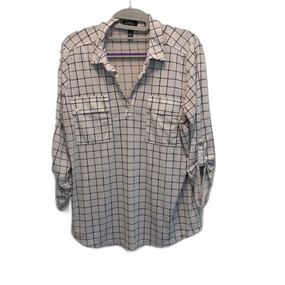 Jones New York Blouse Long Sleeve w/Button Up Strap Size Large Black/Whi… - Picture 3 of 11
